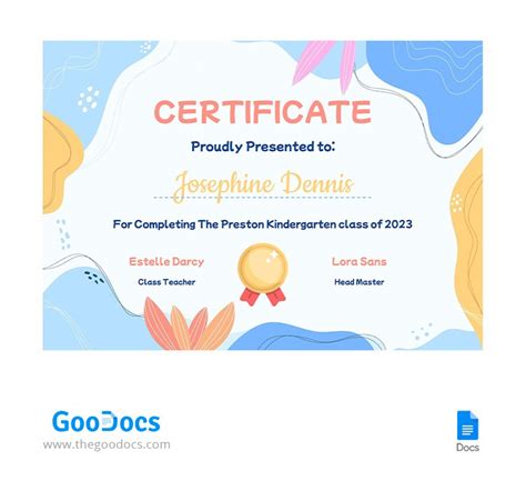 Cute Kindergarten Certificate Template In Google Slides