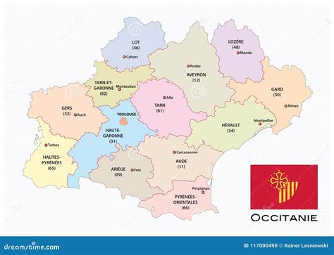 Administrative and Political Vector Map of the Occitanie Region with ...