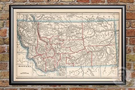 Vintage Montana Map 1893 Old Map of Montana Historical Wall | Etsy