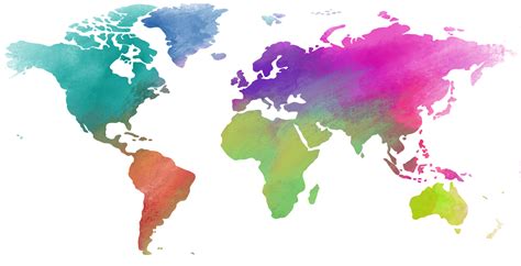 Colorful water color World map on canvas background. 10171130 PNG