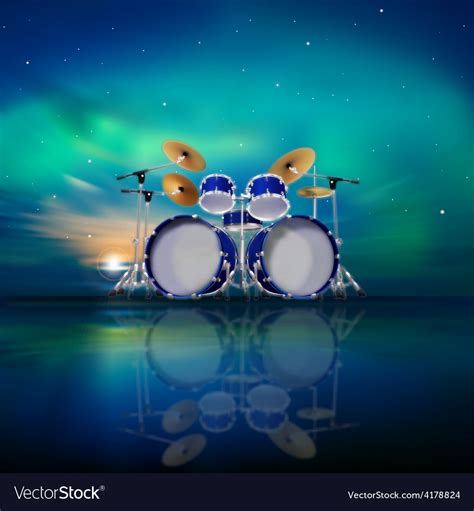 Abstract music background with sunrise drum kit Vector Image