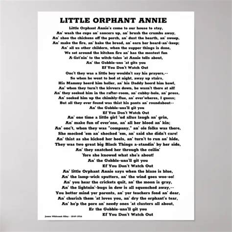 LITTLE ORPHANT ANNIE POEM POSTER | Zazzle