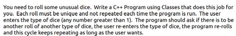 Solved You need to roll some unusual dice. Write a C++ | Chegg.com