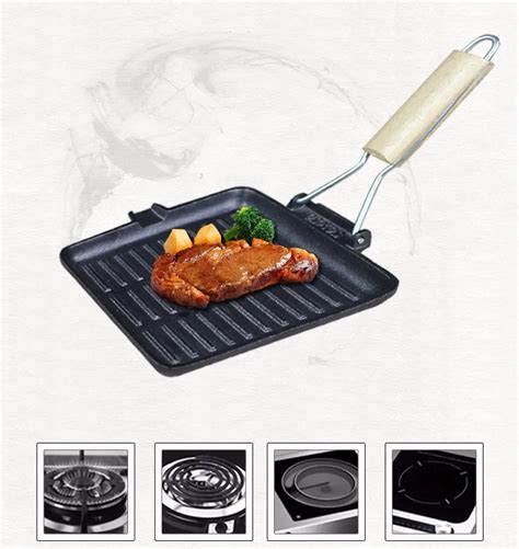 Home Kitchen Square Griddle Pan With Wooden Handle As Seen Tv - Buy Non ...