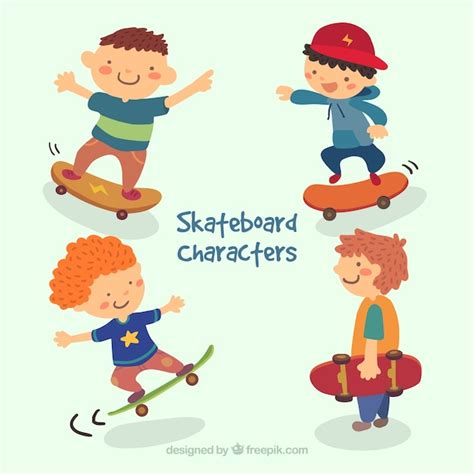 Cartoon skateboard characters pack Vector | Premium Download