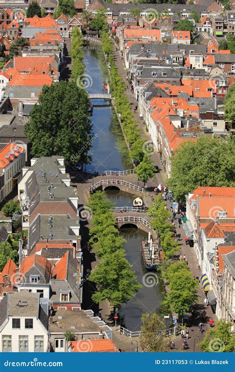 Delft canal editorial stock photo. Image of aerial, tree - 23117053