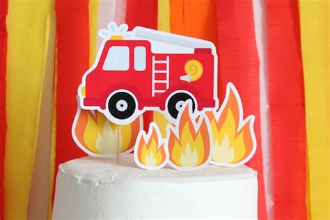 Fire Truck Cake Topper, Fireman Party Decorations, Firetruck Birthday Decor - INSTANT DOWNLOAD ...