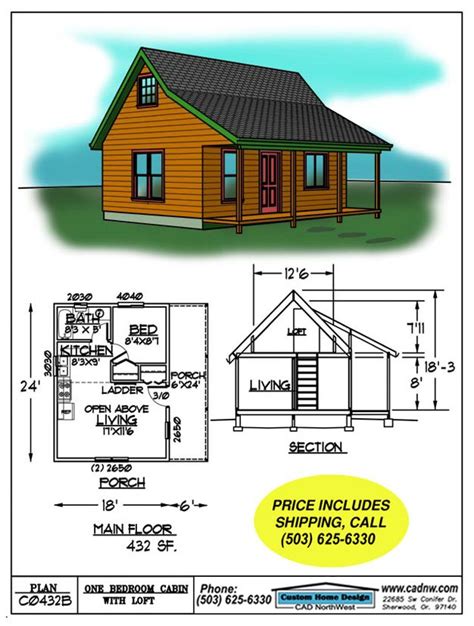 C0432B Cabin Plan Details | Small cabin plans, Cabin floor plans, Tiny house cabin