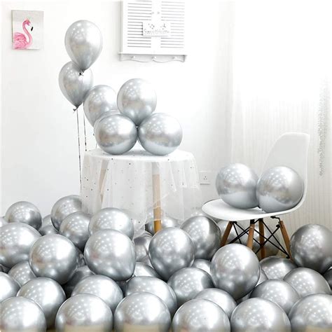 Doingart Chrome Silver Balloons 12inch 50pcs Latex Balloons Metallic ...