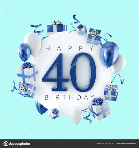 Happy 40th birthday party composition with balloons and presents. 3D ...