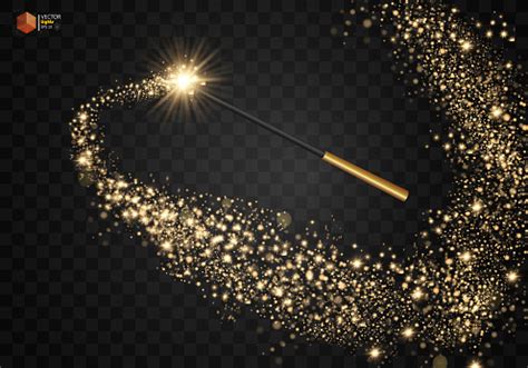 Magic Wand With Magical Sparkle Glitter Trail Isolated On Transparent Background Vector ...