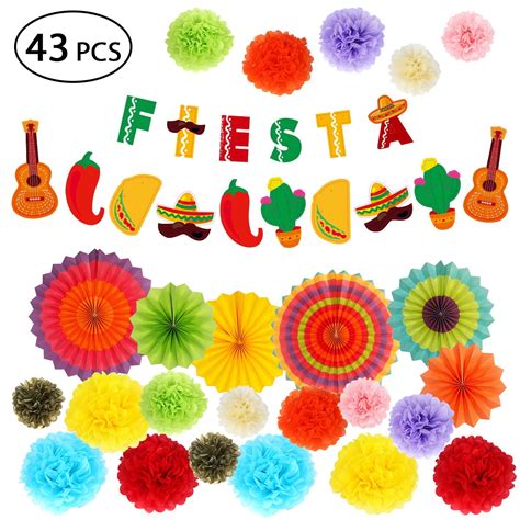 Cinco de Mayo Decorations - Fiesta Party Supplies Pack w/Colorful Paper ...