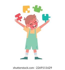 Boy Playing Puzzles Autism Day Stock Vector (Royalty Free) 2269111629 | Shutterstock