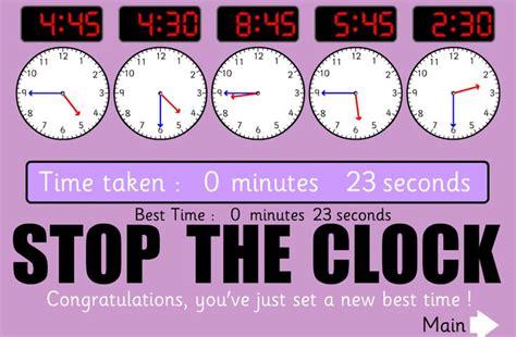 Stop the clock is a game against the clock. Students need to move the digital time to match the ...