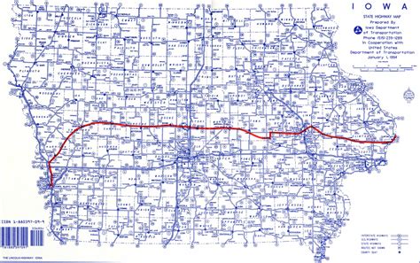 Iowa Road Map with the Original Route of the Lincoln Highway, 1994 ...