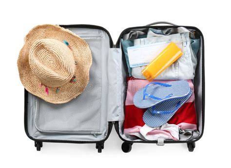 Packed Suitcase with Summer Clothes on White Background Stock Image - Image of resort, colorful ...