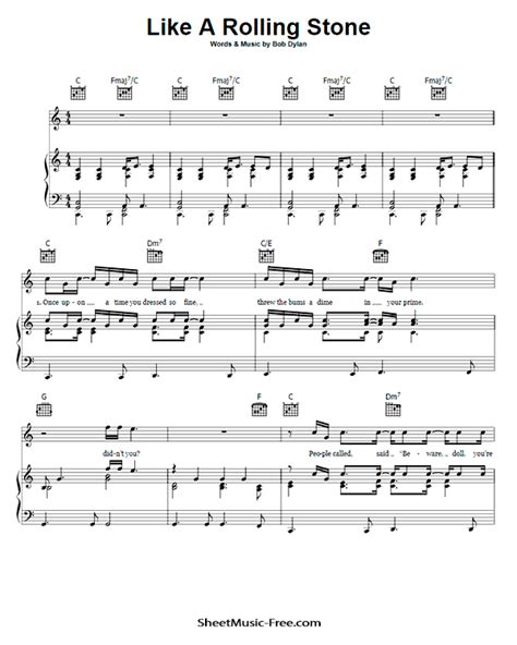 Like A Rolling Stone Sheet Music Bob Dylan - ♪ SHEETMUSIC-FREE.COM