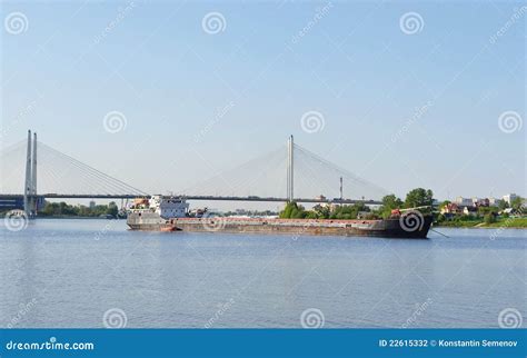 Cargo Ship and Cable-braced Bridge Stock Photo - Image of deck, logistics: 22615332