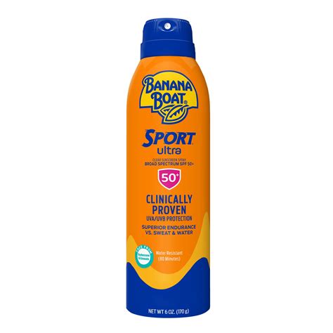 Banana Boat Sport Ultra Sunscreen Spray 6 Oz, 50 SPF, Water Resistant Sunblock (80 Minutes ...