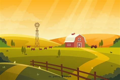 Flat farm landscape Free Vector | Free Vector #Freepik #freevector # ...