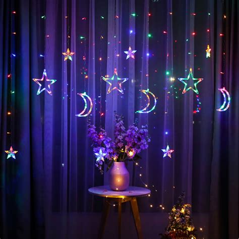 8.2Ft/11.5Ft LED Moon Star Shape Fairy String Lights Hanging Wall Lamp for Garden Wedding Home ...