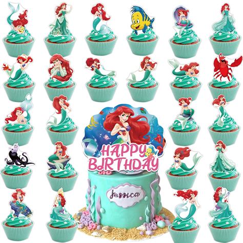 Buy 25Pcs Little Mermaid Ariel Party Cake Decorations, Cute Little ...