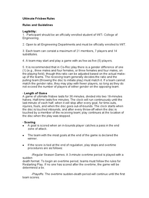 Ultimate Frisbee Rules | PDF | Sports | Sports Rules And Regulations