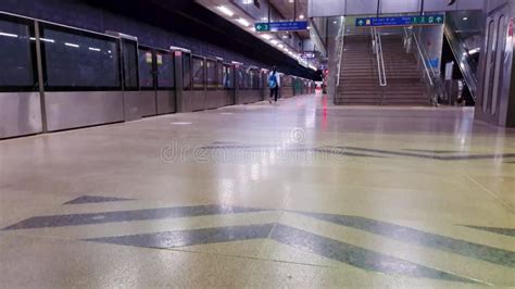 Isolated Metro Station with Passenger Walking at Platform from Low ...