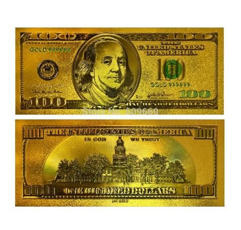 ( 10 unids/lote ) 24 K oro de billetes de colores USD 100 Dollar Bill ...