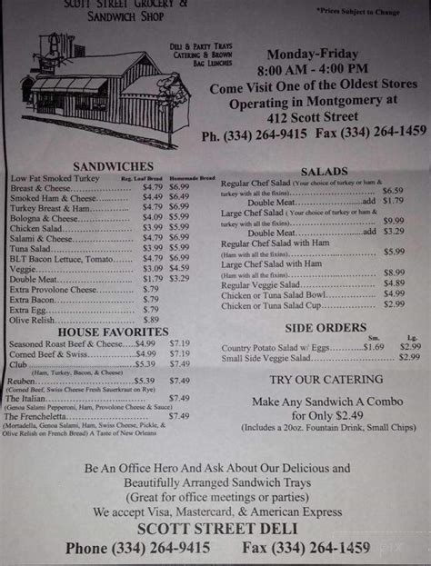 Menu of Scott Street Deli in Montgomery, AL 36104