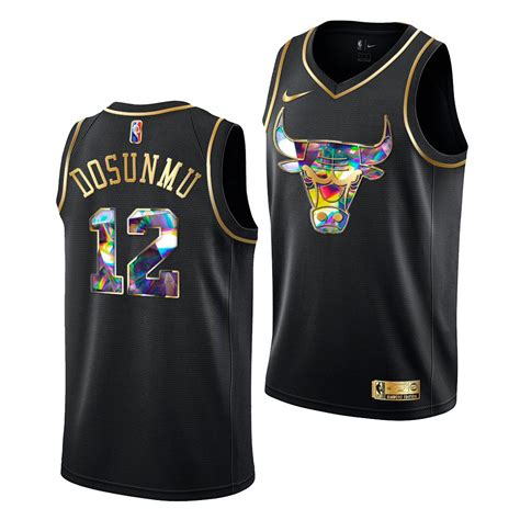 2021 NBA Draft Ayo Dosunmu #12 Bulls Diamond Logo Black Jersey Golden ...