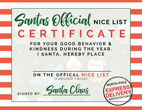 Santa Nice List Certificate Free Printable Free Printable Dear Santa Cookies And Milk Placemat ...