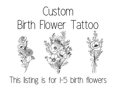 Custom Birth Flower Tattoo Design Birth Flower Bouquet - Etsy Israel