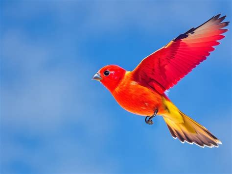 Premium AI Image | Scarlet Tanager sits on a branch in the forest and ...