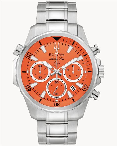 Orange Dial Stainless Steel Bracelet Marine Star 96B395 | Bulova