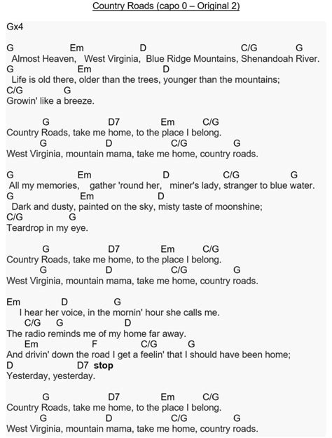 Take Me Home Country Roads Guitar Chords - Leone Catrina