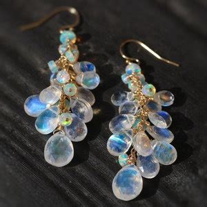 Moonstone Earrings Ethiopian Opal Earrings Rainbow Moonstone Cluster Earrings Welo Opal Earrings ...