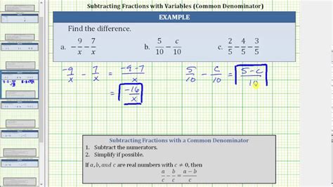 Subtract Fractions with Variables and Common Denominators - YouTube