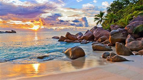 Sunrise at Seychelle Islands, rocks, beach, nature, sunrise, island, reflection, HD wallpaper ...