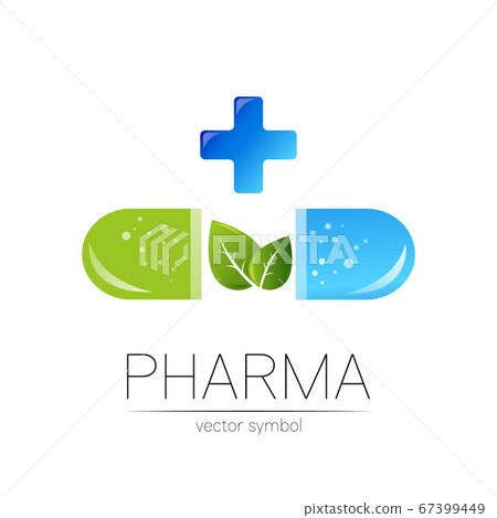 Pharmacy vector symbol with green leaf for... - Stock Illustration ...