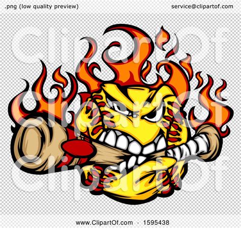 Clipart of a Tough Flaming Softball Mascot Biting A Baseball Bat - Royalty Free Vector ...