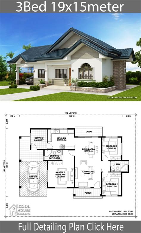 Home design plan 19x15m with 3 Bedrooms - Home Design with Plansearch ...