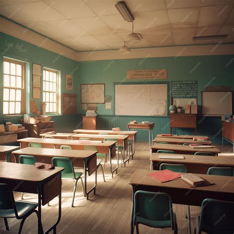 Premium Photo | Elementary school empty classroom with empty desks