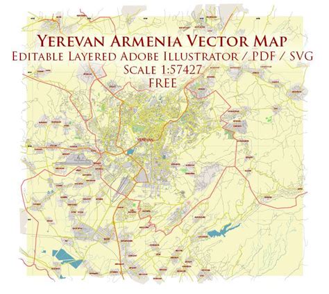 Yerevan armenia vector map free editable layered adobe illustrator pdf ...