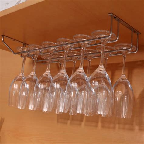 2 Rows Stainless Steel Wine Glass Rack Hanger Bar Home Cup Glass Holder ...