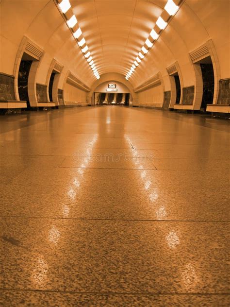 Golden Fluorescent Subway Tunnel Lighting, Nobody Stock Image - Image ...