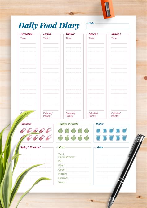 Download Printable Complex daily food diary PDF