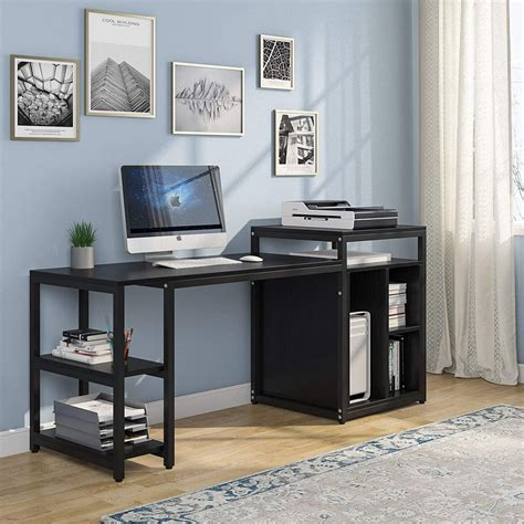 Tribesigns 47 Inch Computer Desk with Storage Shelves, Home Office Desk with Reversible Printer ...