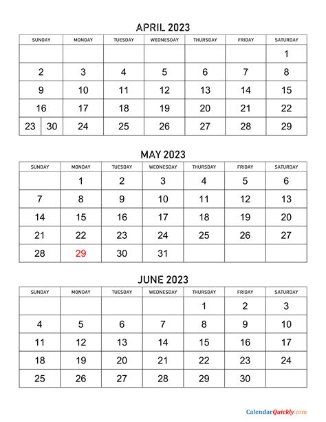 April to June 2023 Calendar | Calendar Quickly