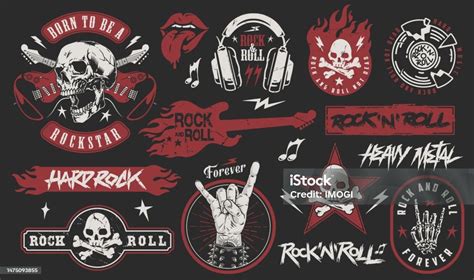 Rock Culture Colorful Set Logotypes Stock Illustration - Download Image Now - Radio Broadcasting ...